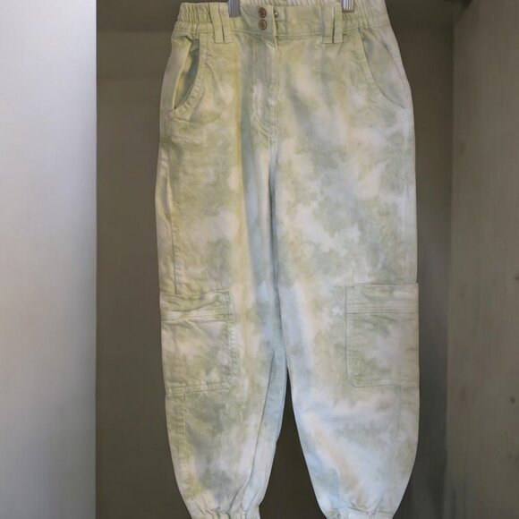 Zara - Girl's 11/12 Denim Cargo Joggers, Green & Cream Tie Dye, Pre-owned - Picture 2 of 14